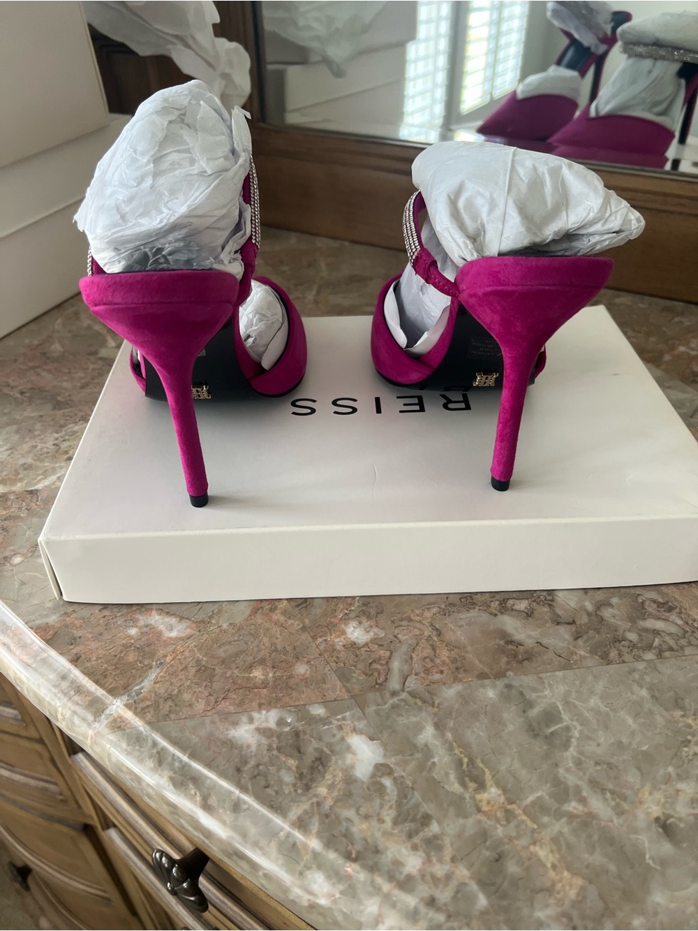 Reiss Fuchsia Pointed Toe Crystal Ankle-Strap Heel - Picture 2 of 8